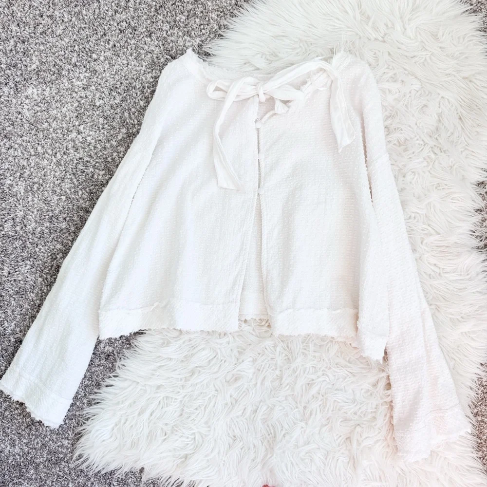 Free People Walking in Hueco Ivory Open Back Tie Top M NWOT
